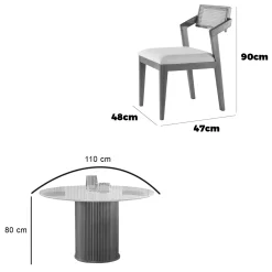 Mesa De Jantar Dara 110cm Redonda Com Vidro E 4 Cadeiras Berlim Hr Em Linho Madeira Lj Moveis 67117