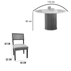 Mesa De Jantar Dara 110cm Redonda Com Vidro E 4 Cadeiras Grecia Em Linho Madeira Lj Moveis 17610