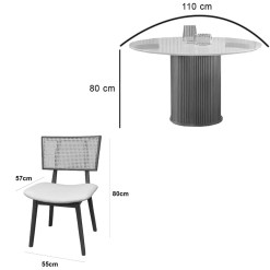 Mesa De Jantar Dara 110cm Redonda Com Vidro E 4 Cadeiras Livia Em Linho Madeira Lj Moveis 17122