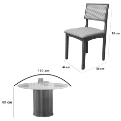 Mesa De Jantar Dara 110cm Redonda Com Vidro E 4 Cadeiras Monalisa Em Linho Madeira Lj Moveis 52291