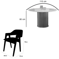 Mesa De Jantar Dara 110cm Redonda Com Vidro E 4 Cadeiras Perola Em Linho Madeira Lj Moveis 28727