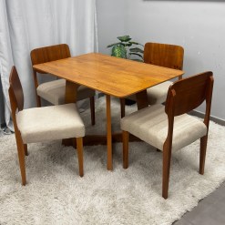 Mesa De Jantar Dubai Flex 120x80cm Sem Vidro E 4 Cadeiras Barcelona Em Linho Madeira Cel Moveis 36361
