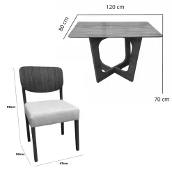 Mesa De Jantar Dubai Flex 120x80cm Sem Vidro E 4 Cadeiras Barcelona Em Linho Madeira Cel Moveis 94251