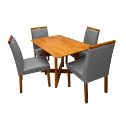 Mesa De Jantar Dubai Flex 120x80cm Sem Vidro E 4 Cadeiras California Em Veludo Estofadas Cel Moveis Cinamomo Off White Com Tecido Cinza 28742