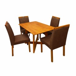 Mesa De Jantar Dubai Flex 120x80cm Sem Vidro E 4 Cadeiras California Em Veludo Estofadas Cel Moveis Cinamomo Off White Com Tecido Marrom 69125