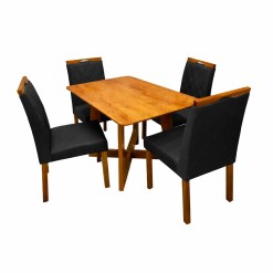 Mesa De Jantar Dubai Flex 120x80cm Sem Vidro E 4 Cadeiras California Em Veludo Estofadas Cel Moveis Cinamomo Off White Com Tecido Preto 41300