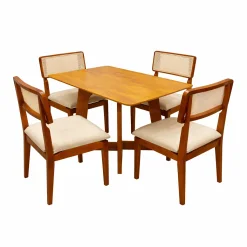 Mesa De Jantar Dubai Flex 120x80cm Sem Vidro E 4 Cadeiras Canada Em Linho Madeira Cel Moveis Cinamomo Com Tecido Bege 14155