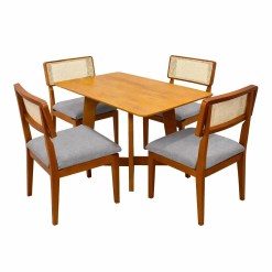 Mesa De Jantar Dubai Flex 120x80cm Sem Vidro E 4 Cadeiras Canada Em Linho Madeira Cel Moveis Cinamomo Com Tecido Cinza 92908