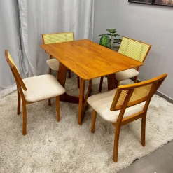 Mesa De Jantar Dubai Flex 120x80cm Sem Vidro E 4 Cadeiras Diamante Em Linho Madeira Cel Moveis 49427