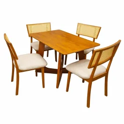 Mesa De Jantar Dubai Flex 120x80cm Sem Vidro E 4 Cadeiras Diamante Em Linho Madeira Cel Moveis Cinamomo Com Tecido Bege 86707