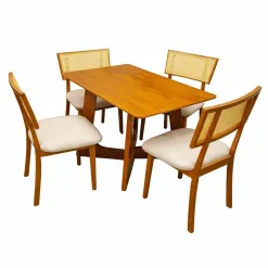 Mesa De Jantar Dubai Flex 120x80cm Sem Vidro E 4 Cadeiras Diamante Em Linho Madeira Cel Moveis Cinamomo Com Tecido Bege 86707