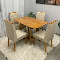 Mesa De Jantar Dubai Flex 120x80cm Sem Vidro E 4 Cadeiras Giulia Em Linho Estofadas Cel Moveis 30426
