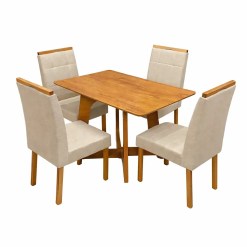 Mesa De Jantar Dubai Flex 120x80cm Sem Vidro E 4 Cadeiras Giulia Em Linho Estofadas Cel Moveis Cinamomo Off White Com Tecido Bege 25846