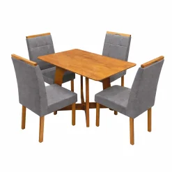 Mesa De Jantar Dubai Flex 120x80cm Sem Vidro E 4 Cadeiras Giulia Em Linho Estofadas Cel Moveis Cinamomo Off White Com Tecido Cinza 54605