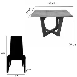 Mesa De Jantar Dubai Flex 120x80cm Sem Vidro E 4 Cadeiras Giulia Em Veludo Estofadas Cel Moveis 55276