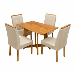 Mesa De Jantar Dubai Flex 120x80cm Sem Vidro E 4 Cadeiras Giulia Em Veludo Estofadas Cel Moveis Cinamomo Off White Com Tecido Bege 28656