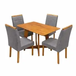Mesa De Jantar Dubai Flex 120x80cm Sem Vidro E 4 Cadeiras Giulia Em Veludo Estofadas Cel Moveis Cinamomo Off White Com Tecido Cinza 25797