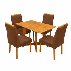 Mesa De Jantar Dubai Flex 120x80cm Sem Vidro E 4 Cadeiras Giulia Em Veludo Estofadas Cel Moveis Cinamomo Off White Com Tecido Marrom 81066