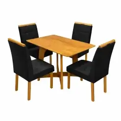 Mesa De Jantar Dubai Flex 120x80cm Sem Vidro E 4 Cadeiras Giulia Em Veludo Estofadas Cel Moveis Cinamomo Off White Com Tecido Preto 49000