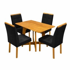 Mesa De Jantar Dubai Flex 120x80cm Sem Vidro E 4 Cadeiras Giulia Em Veludo Estofadas Cel Moveis Cinamomo Off White Com Tecido Preto 49000