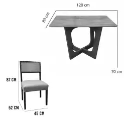Mesa De Jantar Dubai Flex 120x80cm Sem Vidro E 4 Cadeiras Grecia Em Linho Madeira Cel Moveis 68956