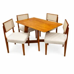 Mesa De Jantar Dubai Flex 120x80cm Sem Vidro E 4 Cadeiras Grecia Em Linho Madeira Cel Moveis Cinamomo Com Tecido Bege 80547