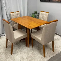 Mesa De Jantar Dubai Flex 120x80cm Sem Vidro E 4 Cadeiras Jasmim Em Veludo Estofadas Cel Moveis 27526