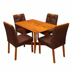 Mesa De Jantar Dubai Flex 120x80cm Sem Vidro E 4 Cadeiras Jasmim Em Veludo Estofadas Cel Moveis Cinamomo Off White Com Tecido Marrom 42716