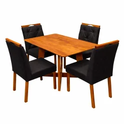 Mesa De Jantar Dubai Flex 120x80cm Sem Vidro E 4 Cadeiras Jasmim Em Veludo Estofadas Cel Moveis Cinamomo Off White Com Tecido Preto 35679