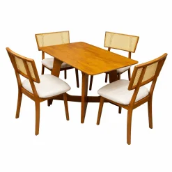 Mesa De Jantar Dubai Flex 120x80cm Sem Vidro E 4 Cadeiras Livia Em Linho Madeira Cel Moveis Cinamomo Com Tecido Bege 30188