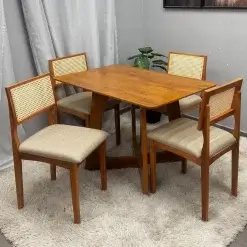Mesa De Jantar Dubai Flex 120x80cm Sem Vidro E 4 Cadeiras Monalisa Em Linho Madeira Cel Moveis 51990