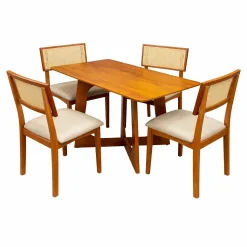 Mesa De Jantar Dubai Flex 120x80cm Sem Vidro E 4 Cadeiras Monalisa Em Linho Madeira Cel Moveis Cinamomo Com Tecido Bege 10844