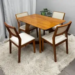 Mesa De Jantar Dubai Flex 120x80cm Sem Vidro E 4 Cadeiras Oiti Em Linho Madeira Cel Moveis 20452