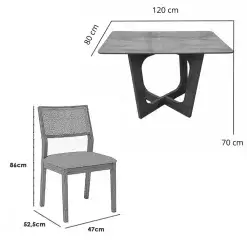 Mesa De Jantar Dubai Flex 120x80cm Sem Vidro E 4 Cadeiras Oiti Em Linho Madeira Cel Moveis 53036