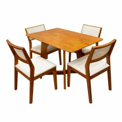 Mesa De Jantar Dubai Flex 120x80cm Sem Vidro E 4 Cadeiras Oiti Em Linho Madeira Cel Moveis Cinamomo Com Tecido Bege 44308