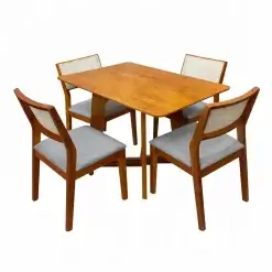 Mesa De Jantar Dubai Flex 120x80cm Sem Vidro E 4 Cadeiras Oiti Em Linho Madeira Cel Moveis Cinamomo Com Tecido Cinza 96572