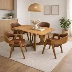 Mesa De Jantar Dubai Flex 120x80cm Sem Vidro E 4 Cadeiras Perola Em Corino Madeira Cel Moveis 50394