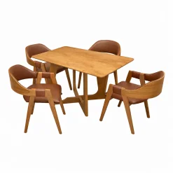 Mesa De Jantar Dubai Flex 120x80cm Sem Vidro E 4 Cadeiras Perola Em Corino Madeira Cel Moveis Cinamomo Com Tecido Marrom 11835