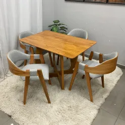 Mesa De Jantar Dubai Flex 120x80cm Sem Vidro E 4 Cadeiras Perola Em Linho Madeira Cel Moveis 83107