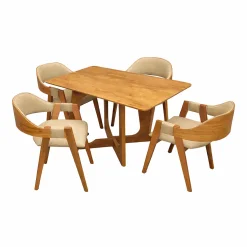 Mesa De Jantar Dubai Flex 120x80cm Sem Vidro E 4 Cadeiras Perola Em Linho Madeira Cel Moveis Cinamomo Com Tecido Bege 14592