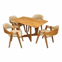 Mesa De Jantar Dubai Flex 120x80cm Sem Vidro E 4 Cadeiras Perola Em Linho Madeira Cel Moveis Cinamomo Com Tecido Bege 14592