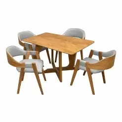 Mesa De Jantar Dubai Flex 120x80cm Sem Vidro E 4 Cadeiras Perola Em Linho Madeira Cel Moveis Cinamomo Com Tecido Cinza 34675