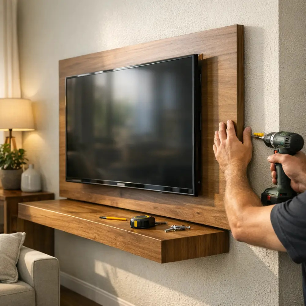 Painel de TV em parede de drywall: pode instalar? furadeira fixando painel com TV