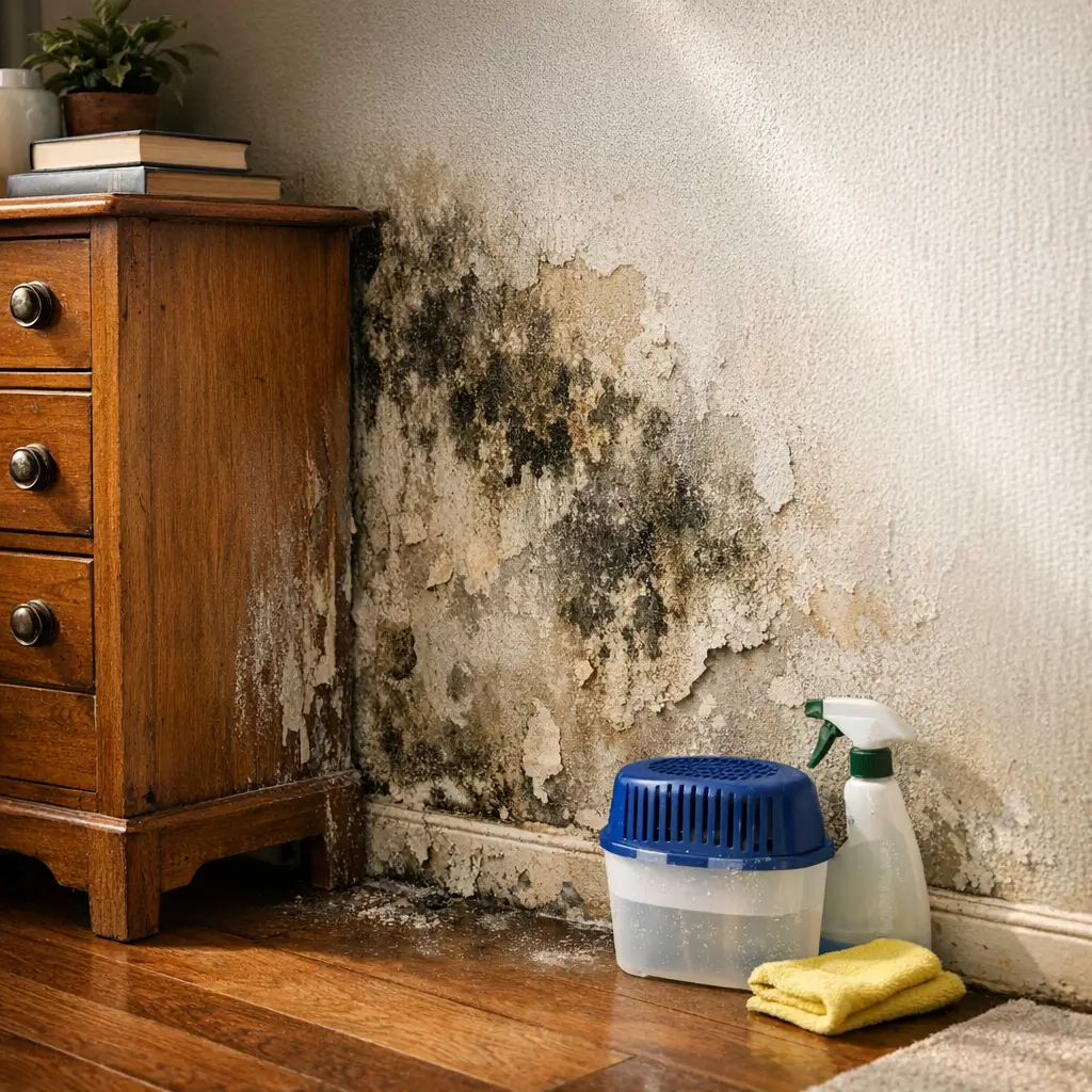 Parede úmida atrás do móvel: como evitar bolor, mofo, cômoda, antimofo e borrifador