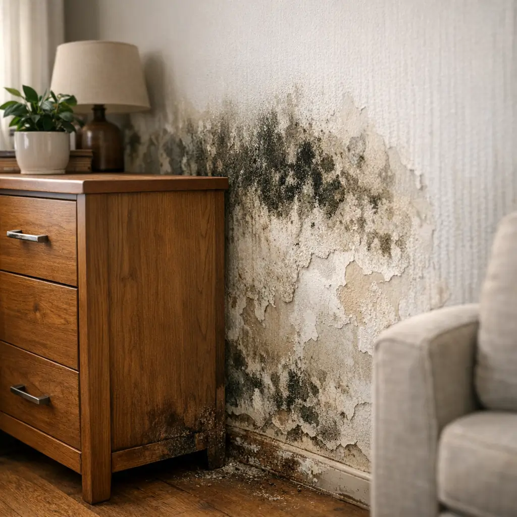 Parede úmida atrás do móvel: como evitar bolor, mofo na parede e cômoda de madeira