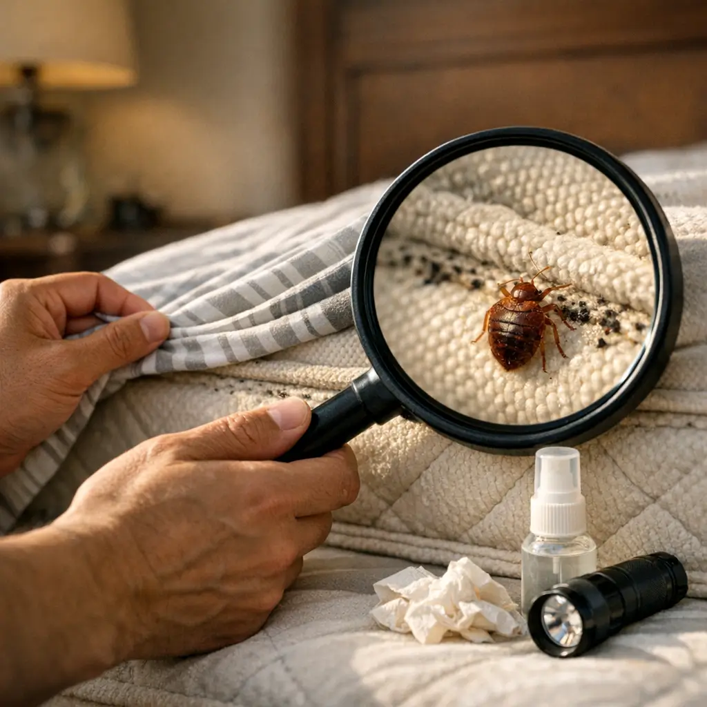 Percevejo de cama: como identificar e eliminar, lupa no colchão e inseto visível