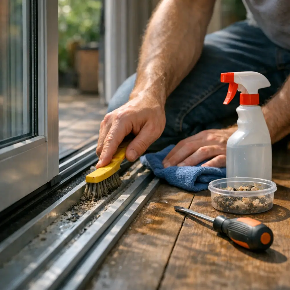 Porta de correr travando: como destravar o trilho, limpeza do trilho com escova e pano
