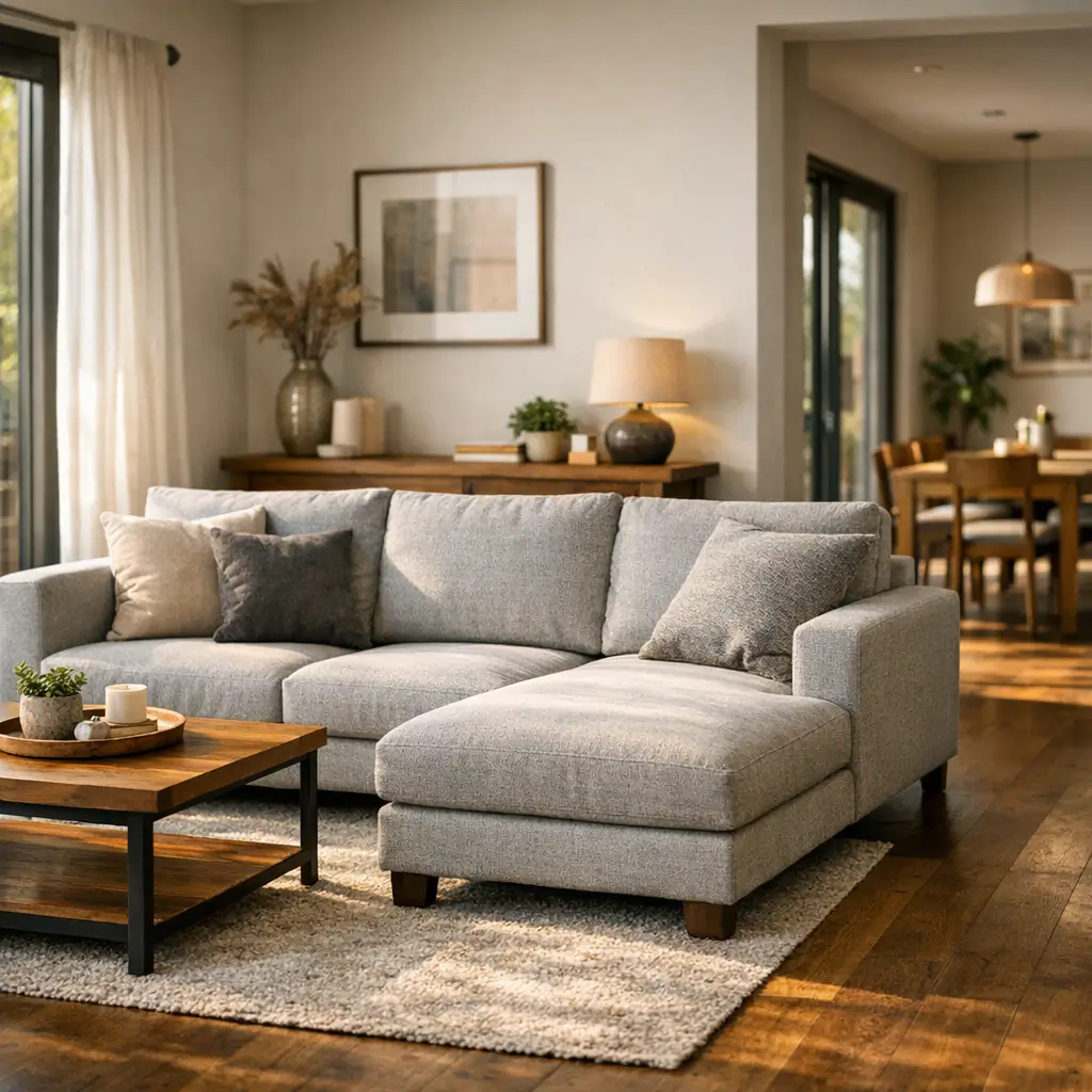 Sofá com chaise: como escolher o lado certo, chaise à direita, mesa de centro e tapete
