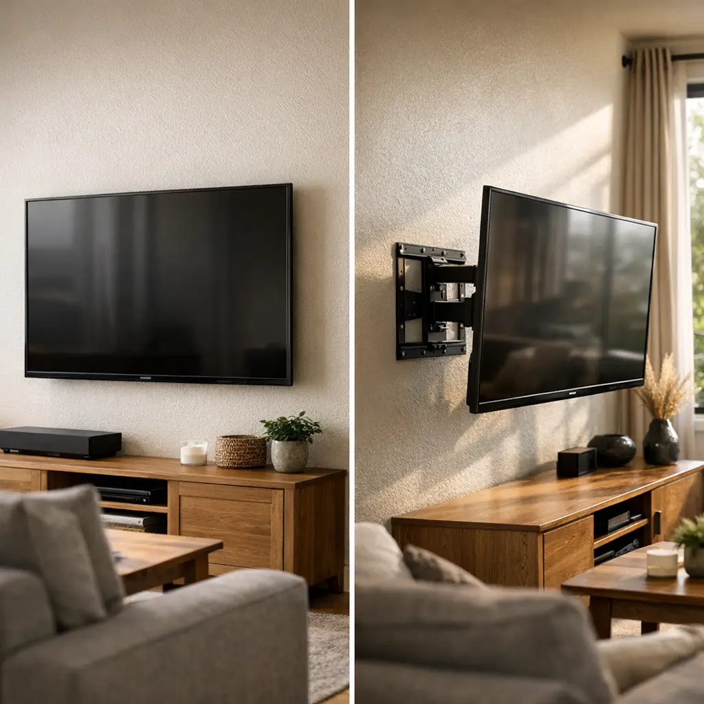 Suporte fixo ou articulado pra TV: qual escolher, TV fixa e TV em suporte articulado na parede