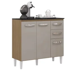 Balcao Isadora 3 Portas 2 Gavetas Para Cozinha Poquema Damasco Off White 46952